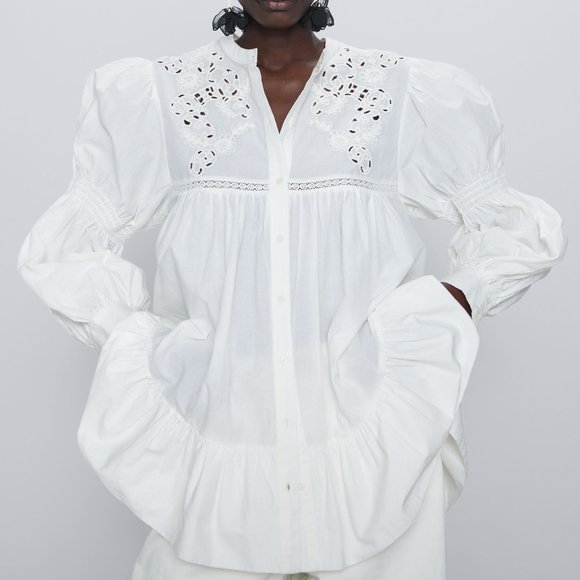 Zara Tops Zara Embroidered Eyelet Blouseecruwhite720029 Poshmark